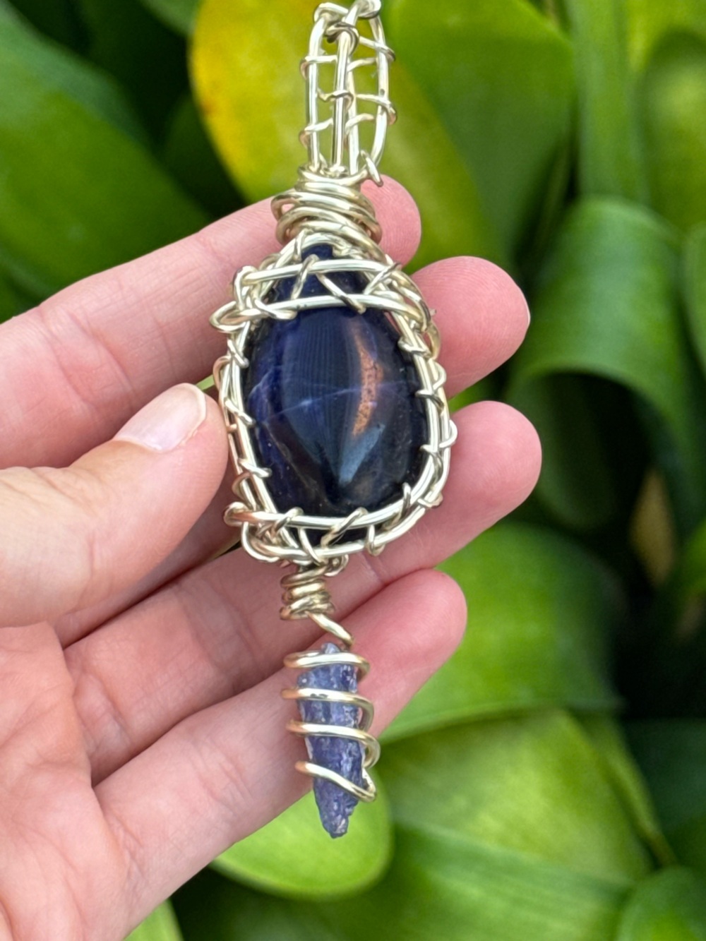Handcrafted Wire-Wrapped Blue Stone Pendant Necklace